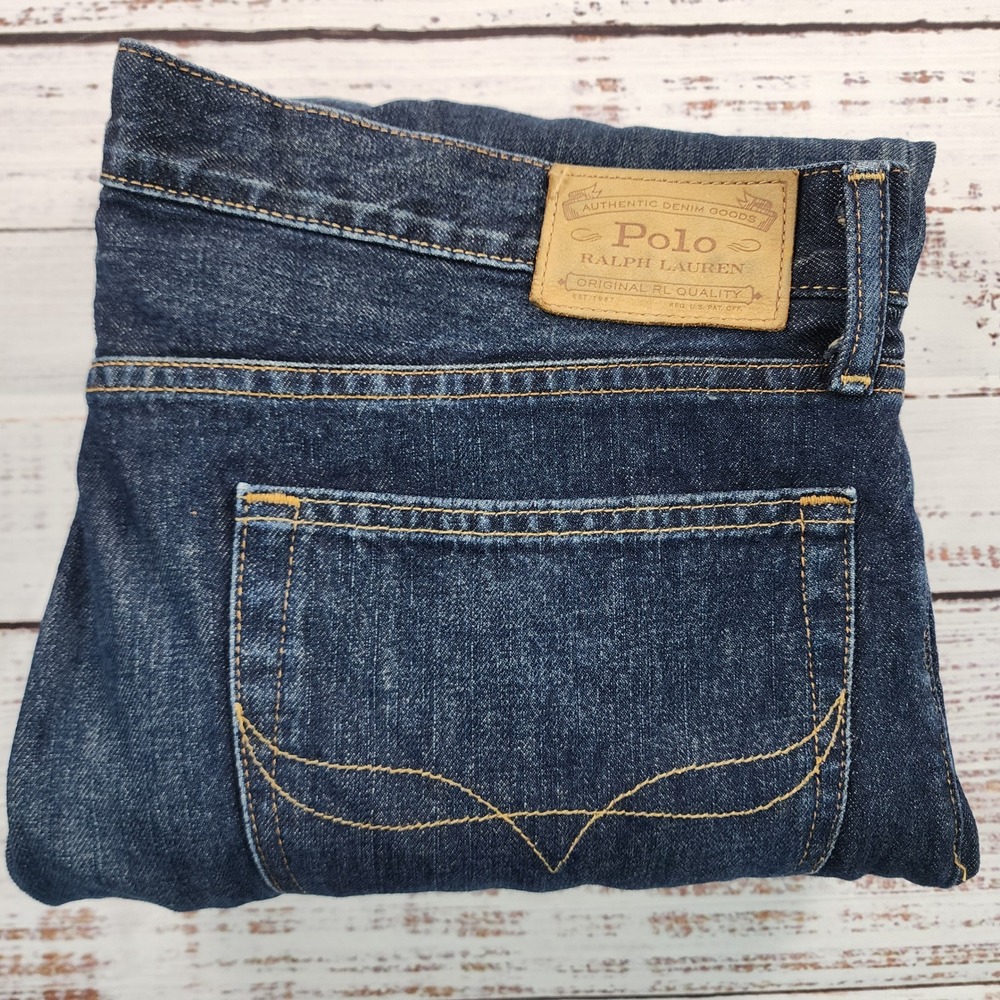 Polo Ralph Lauren Hampton Relaxed Straight Jeans Mens 36x34 Dark Wash Denim Blue